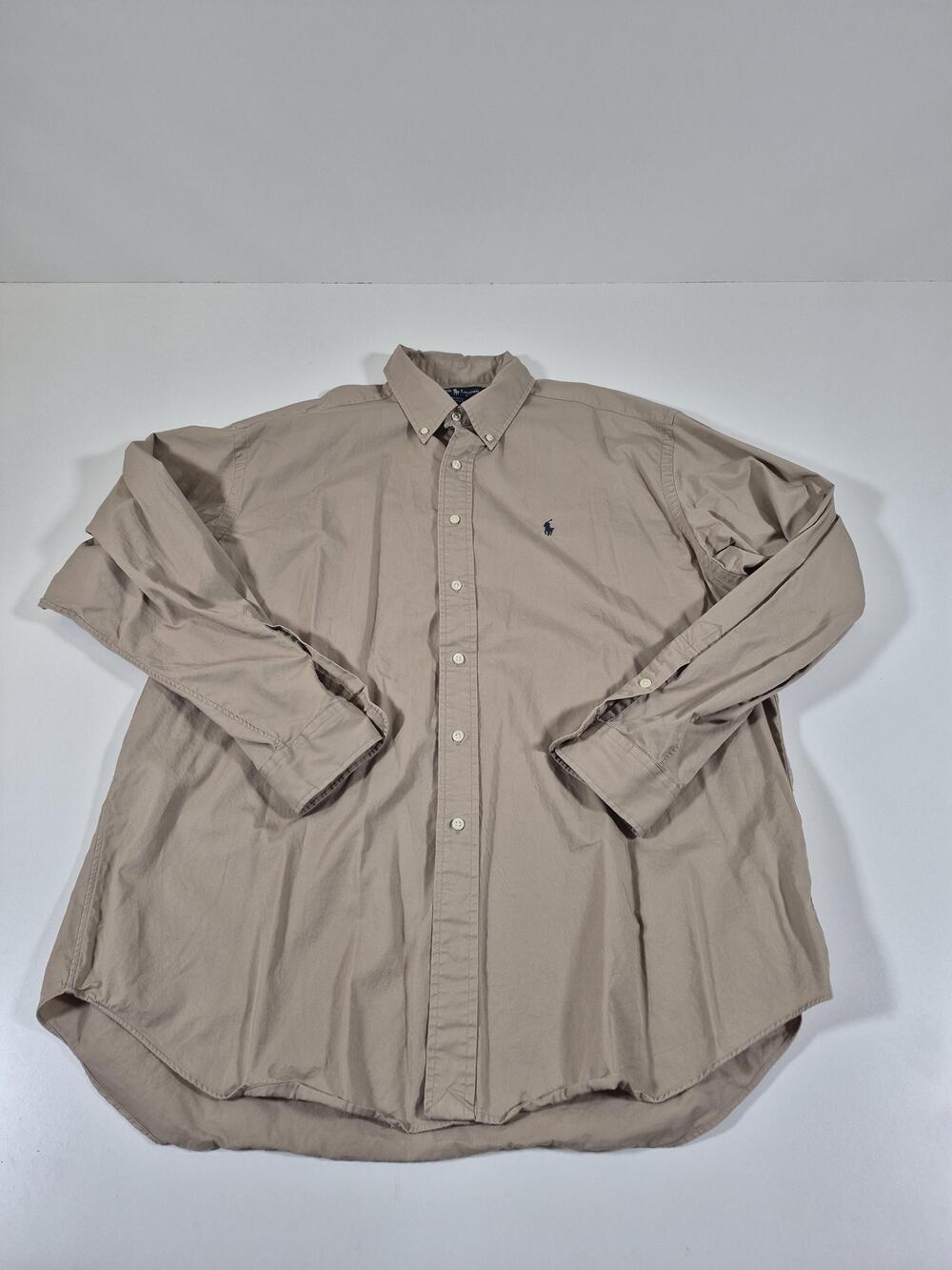 Ralph Lauren Shirt Men's XL Beige Blake Solid Pony Button-Down Cotton Classic